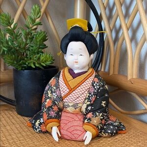 Beautiful Vintage Japanese Kimekomi "Ofukusan" doll with Floral Kimono